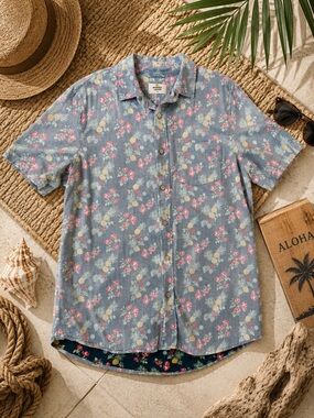 Marine Layer Blue Floral Short-Sleeve Button-Down Shirt